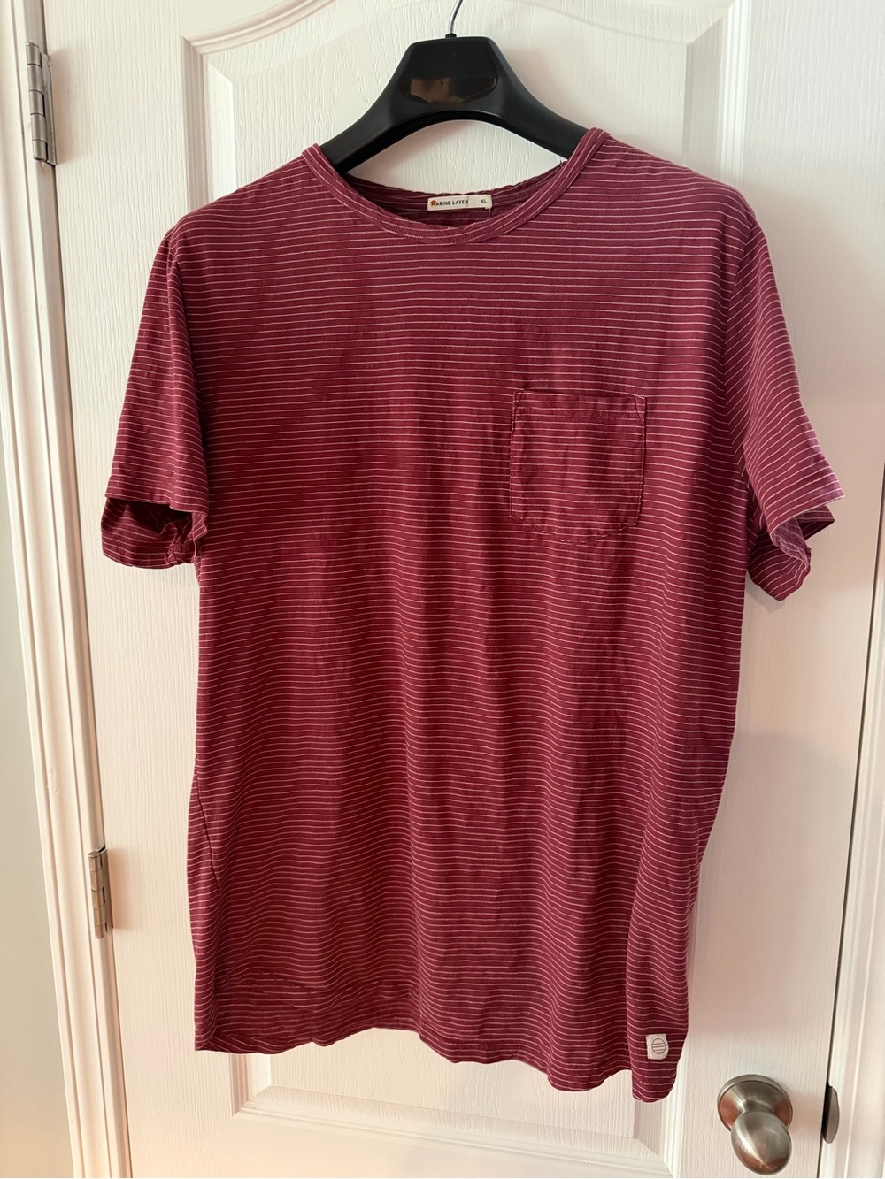 Marine Layer Short-Sleeve Striped Crewneck Tee in Burgundy